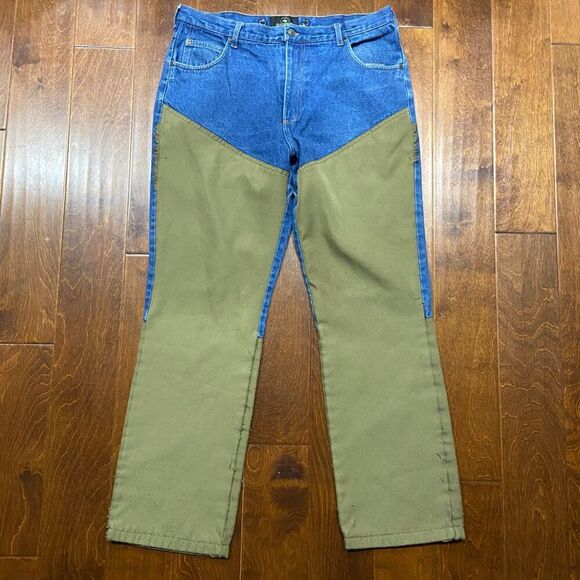 Redhead Vintage Outdoors Hunting Denim Blue Jeans With Tan Chaps Men's 36 x 32 - Picture 4 of 10